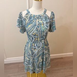 White House Black Market Blue and Yellow Paisley Mini Dress